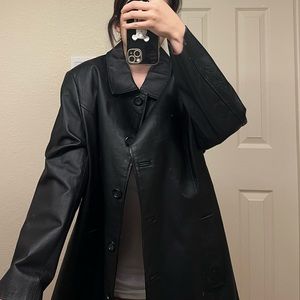 Croft & Barrow vintage black leather button down jacket oversized Matild…